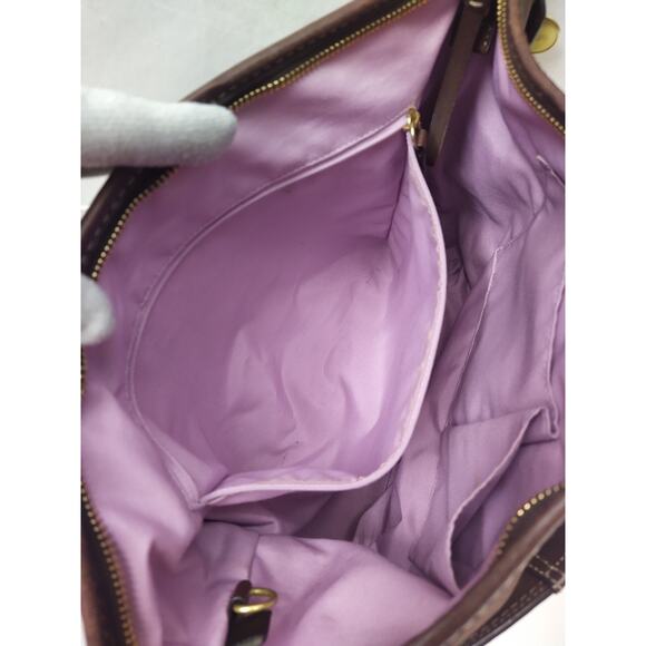 Coach Chelsea Signature Brown Canvas Leather Trim Zipper Hobo Shoulder Bag - Picture 14 of 16